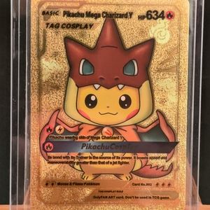 Pikachu Tag Cosplay Mega Charizard Y Gold Foil FanArt Pokemon Card #002 …